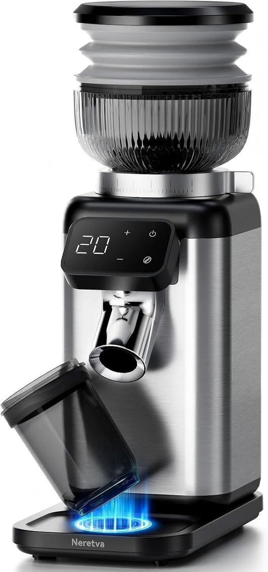 À Café Électrique Neretva Moulin, avec 40 Réglages Broyeur cafe grain Uniformité, Filtre a Cafe, Anti Statique, Résidus pour Espresso, French Press