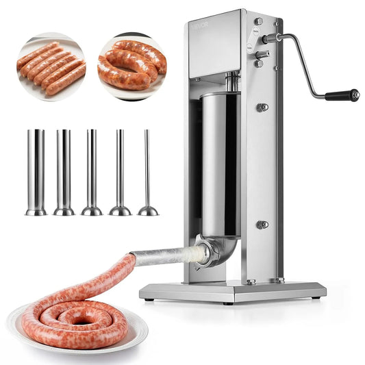 Vevor Poussoir à Saucisses Manuel Capacité 5 L, avec 5 Tubes de Remplissage, Ensacheuse à Double Vitesse, Domicile, pour Cuisine, Restaurant
