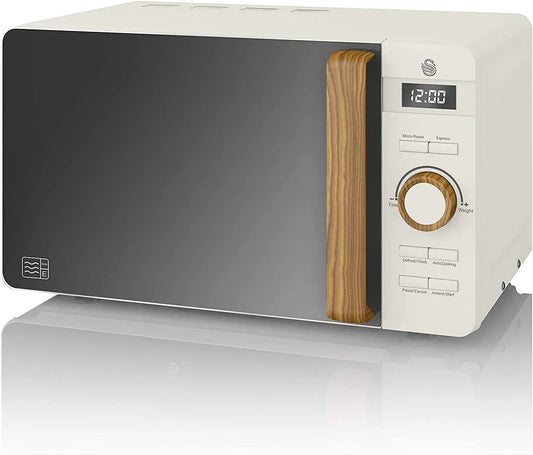 Four à micro-ondes SM22036WHTNEUN Swan Nordic, 6 Niveaux de Fonctionnement, Numérique 20 L, 800 W Puissance, Mode Dégivreur, Minuterie 30 min