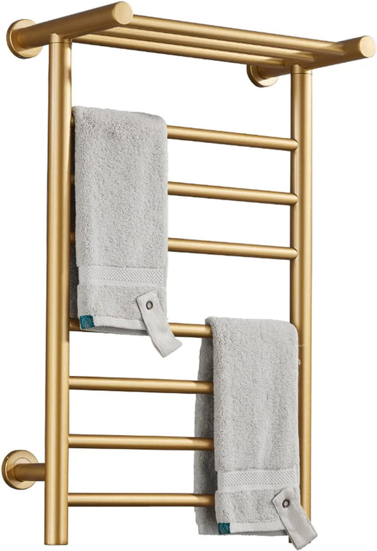 Sèche-serviettes, Radiateur Chauffe-Serviettes À 7 Barres avec Étagère Supérieure, Électrique Doré, Hardwired