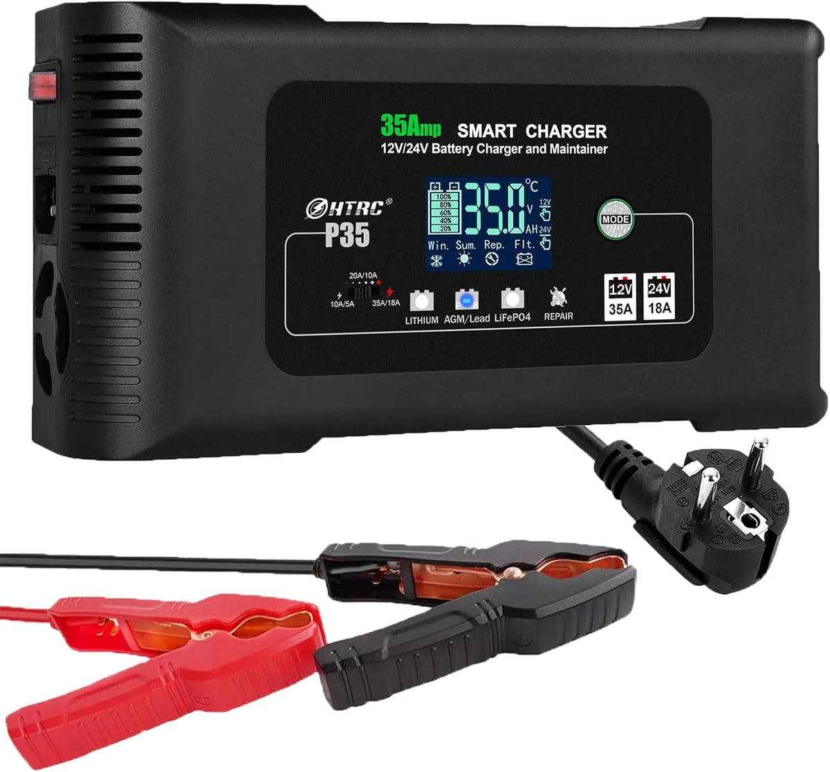 P35, SolaMr 35A Chargeur et Mainteneur de Batterie Intelligent et Automatique 12V, tension 24V pour Voiture, tension 12V, Camion, Moto