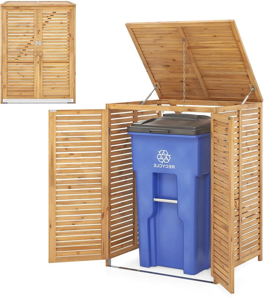 À Poubelles en Bois LIFEZEAL Abri, Cache Poubelle 120 L, dimensions 86 x 70 x 114 cm, Doubles Portes & Verrou Verrouillable