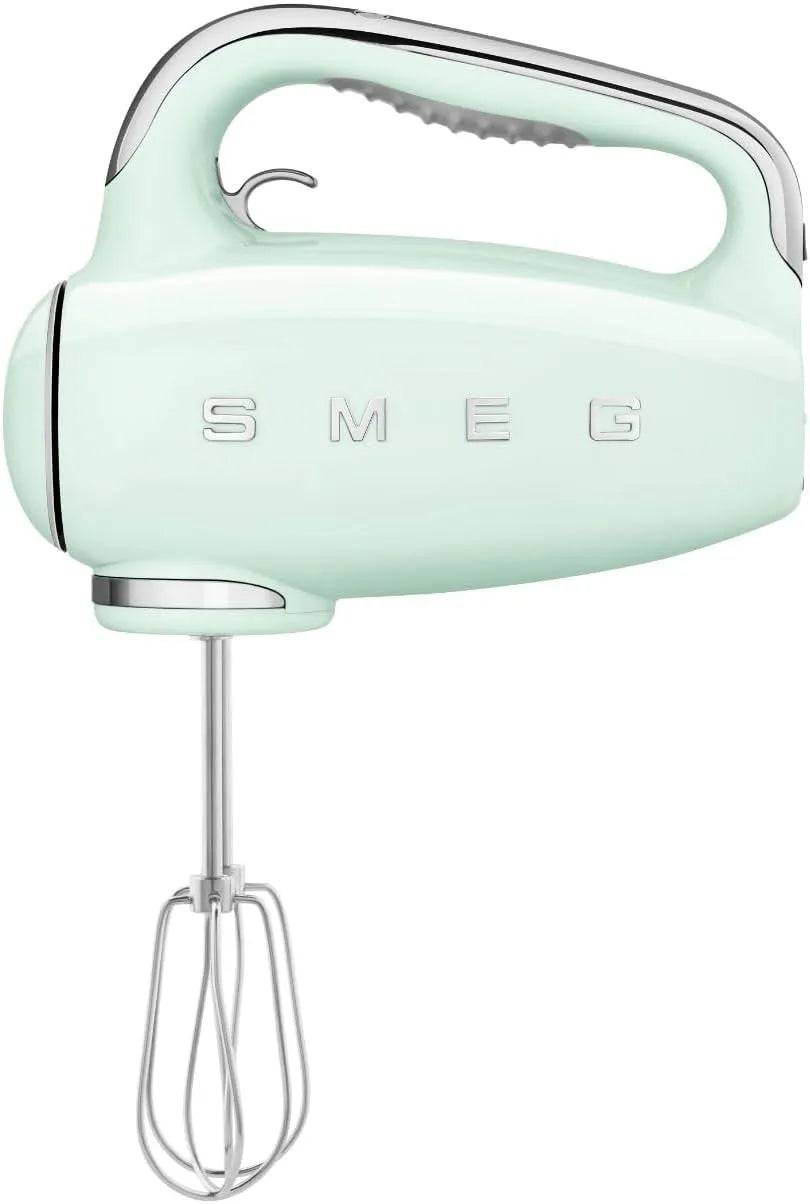 Smeg four HMF01PGEU, 9 Niveaux de Vitesse, 4 Batteurs, 2 Crochets Pétrisseurs et Range Cable Fournis, puissance 250W, Fonction Turbo, Vert d'eau