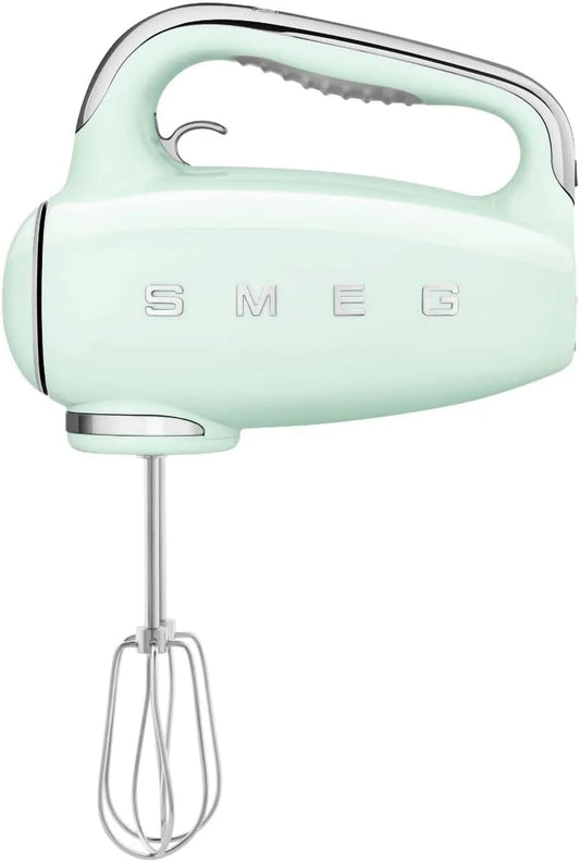 Smeg four HMF01PGEU, 9 Niveaux de Vitesse, 4 Batteurs, 2 Crochets Pétrisseurs et Range Cable Fournis, puissance 250W, Fonction Turbo, Vert d'eau