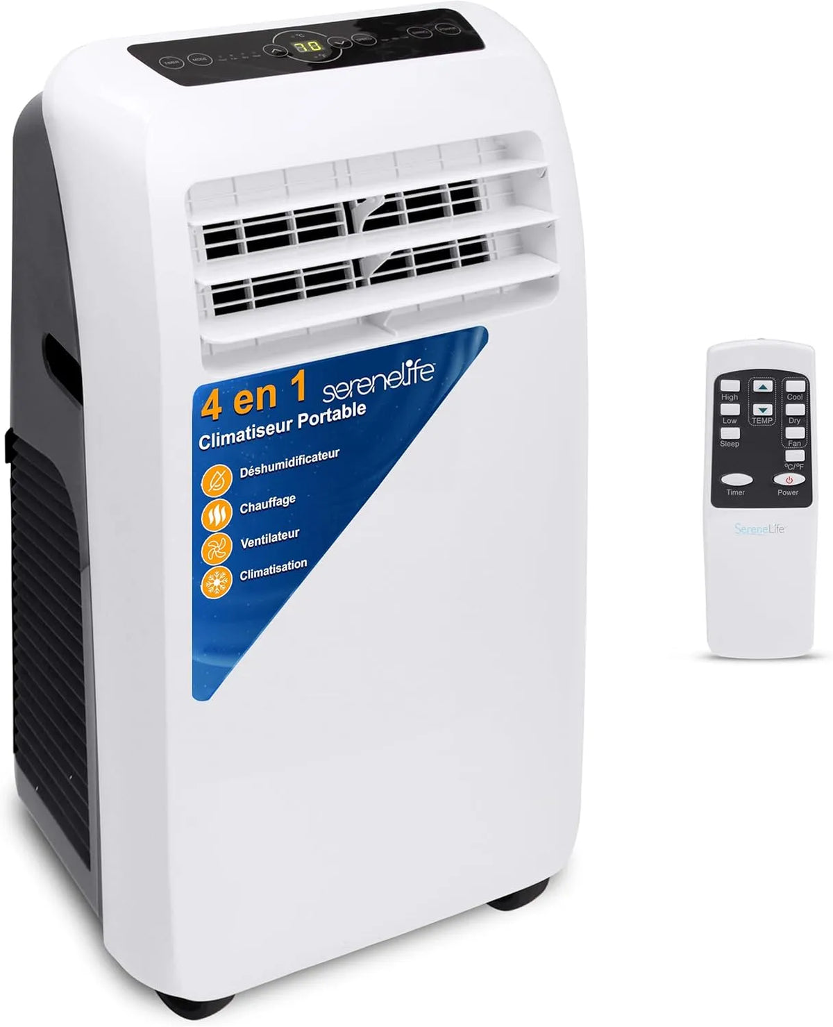 Climatiseur Serenelife, 9K BTU+CHAUFFAGE, Télécommande, Kit d'Évacuation Complet pour Fenêtre, mobile, Mode Ventilateur, finition blanche