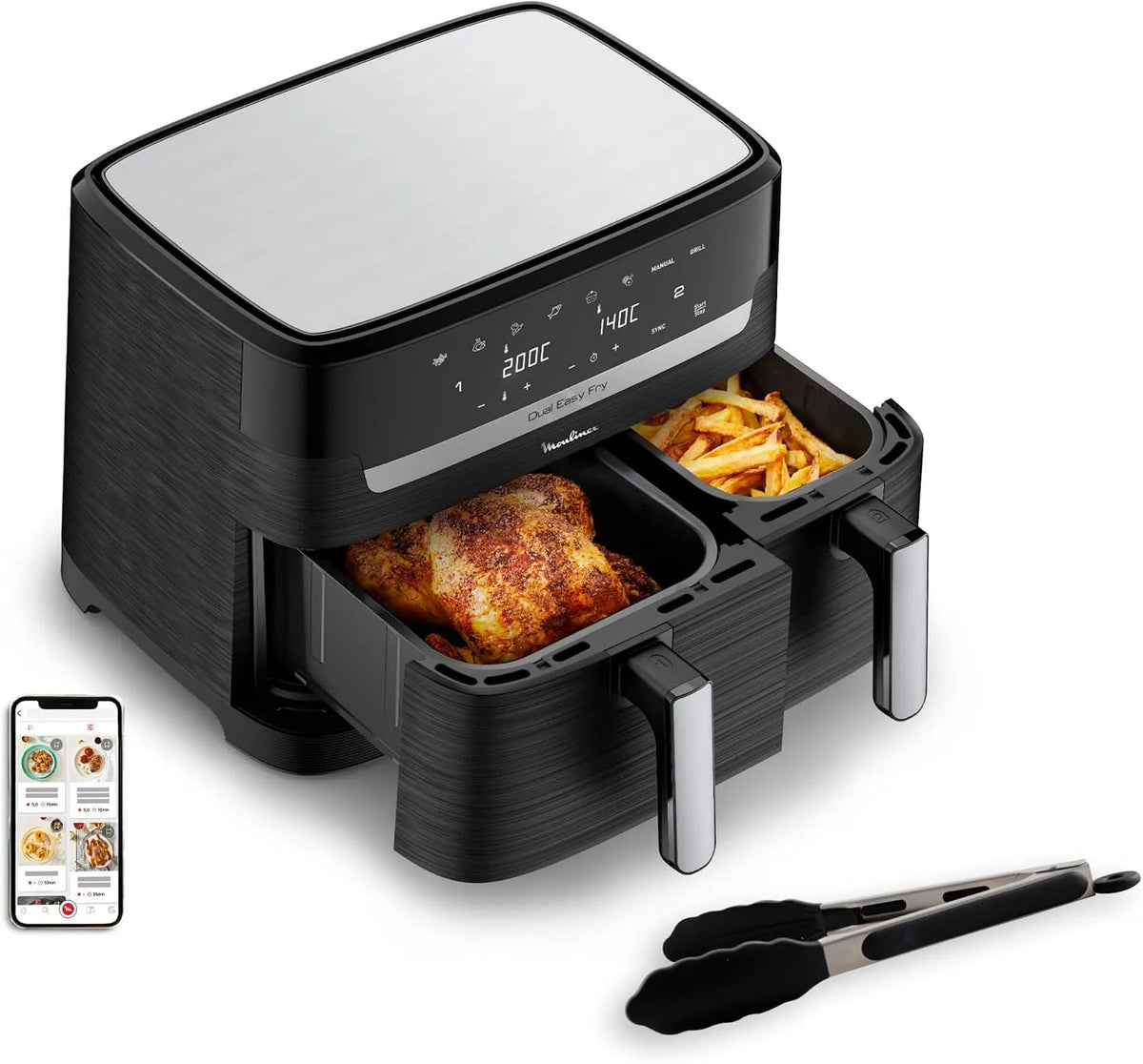 Moulinex modèle, Easy fry Essential inox EZ9018F1, 7 Programmes intuitifs, capacité 8,3L, Jusqu'à 8 personnes, Air Fryer, Repas complet