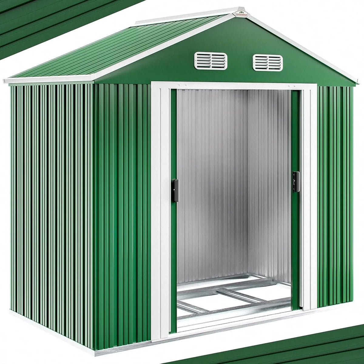 Abri de jardin, métal XL 2m² Fondation 200x135x190cm Porte coulissante Vert cabane de Jardin cabanon Rangement Outils 4m³