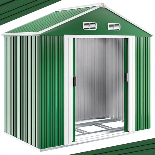 Abri de jardin, métal XL 2m² Fondation 200x135x190cm Porte coulissante Vert cabane de Jardin cabanon Rangement Outils 4m³