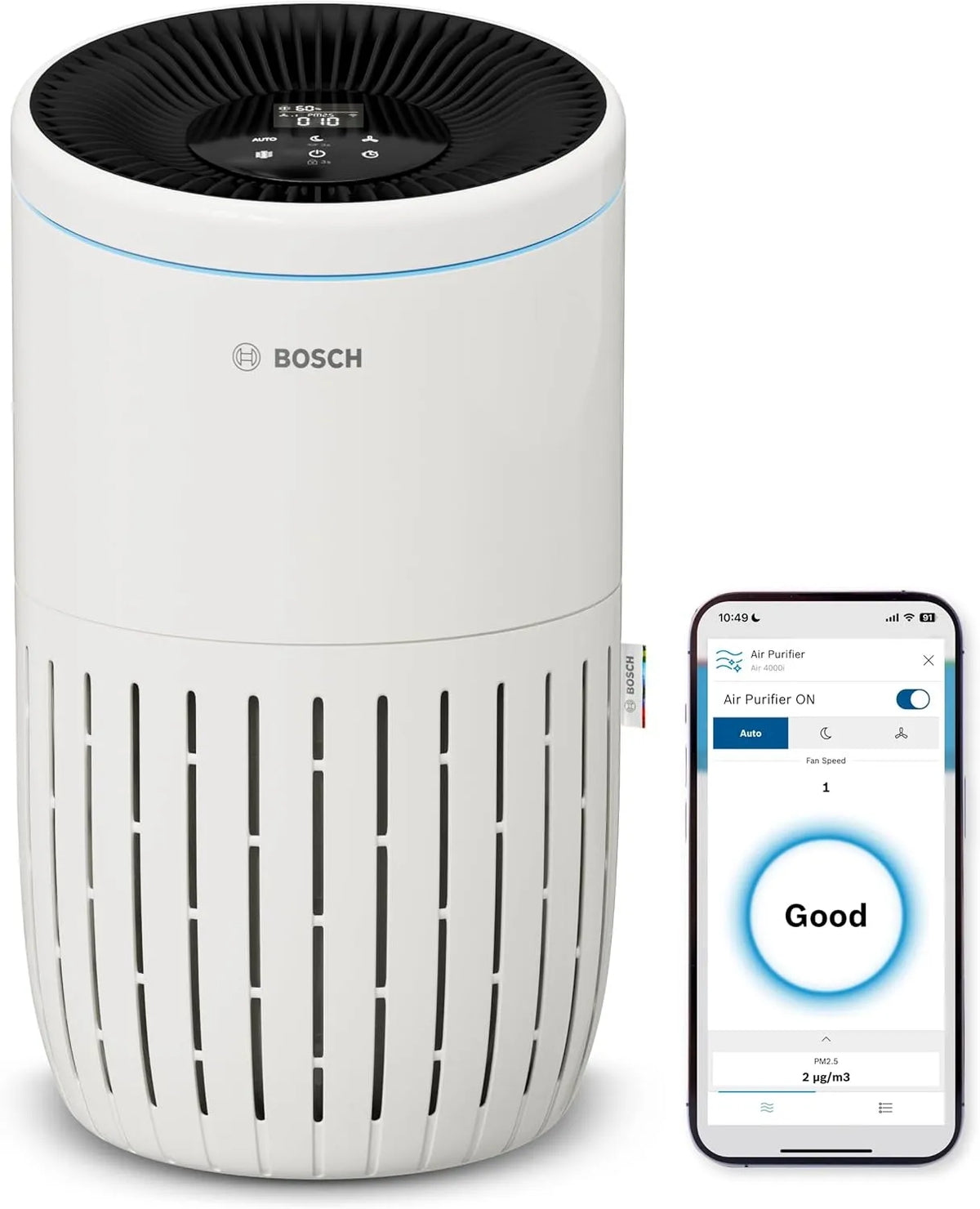 Bosch purificateur d'air 4000i, Couvre 62, < 25 dB, CADR: 300 m³/h, Connectivité avec écran et app, intelligent