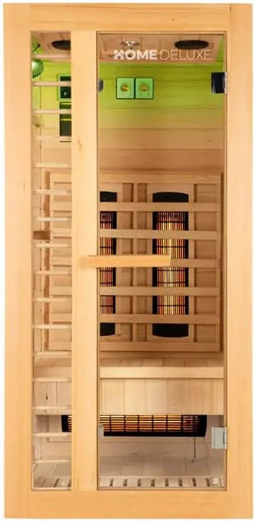 Home Deluxe, dimensions 90 x 90 x 190 cm, pour 1 personne, 4 projecteurs à spectre complet, bois: pruche I Sauna infrarouge, cabine chauffante