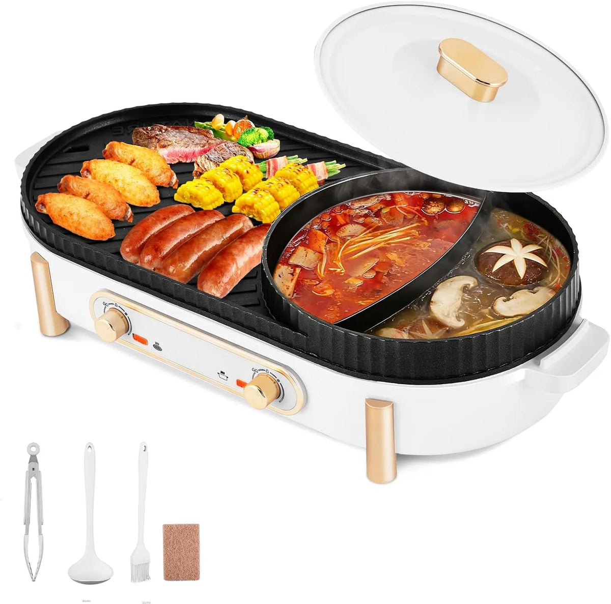 Gril, YJINGRUI Hot Pot électrique 2200W électrique Hot Pot Grill 2 en 1 pot hotpot et plaque de