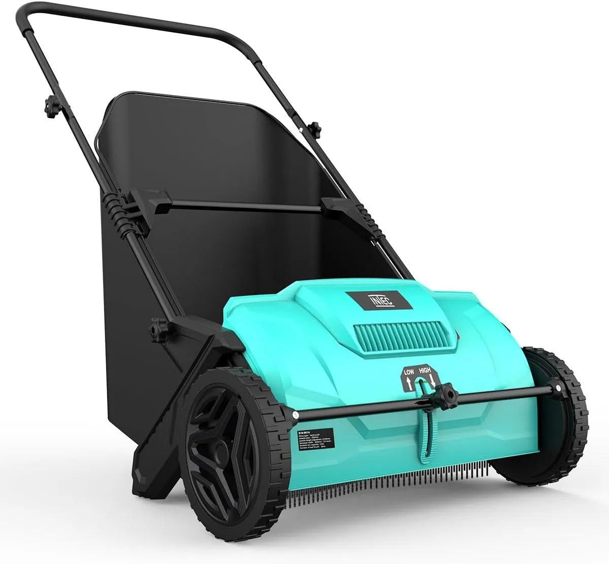 INTEC, Balayeuse à Gazon Ramasse Feuilles Brosse rotative 53cm reglable Grand Bac 100L