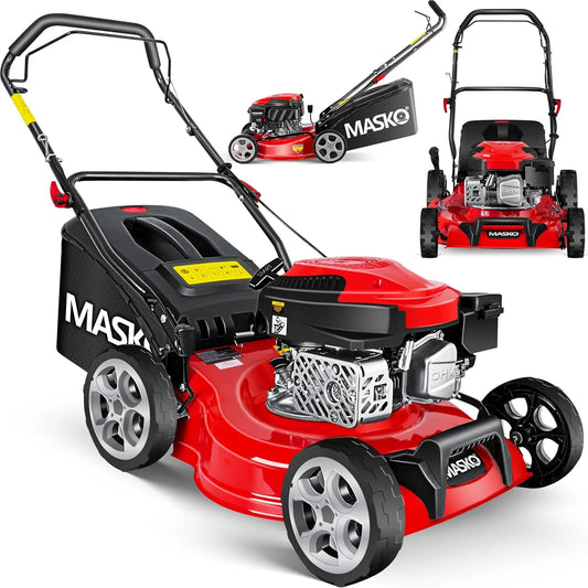 Tondeuse à gazon Masko MASKO, à essence 3 en 1,Largeur de coupe 42 cm,7 niveaux de hauteur de coupe, Moteur OHV 4 temps 3,4 CV