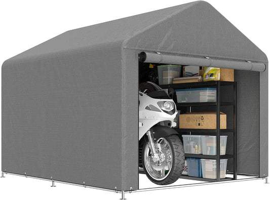 Outsunny 2x2.4 m Garage Moto extérieur, pour Motos et Outils en Acier galvanisé, Porte roulante à charnières, finition grise Clair, Jardin