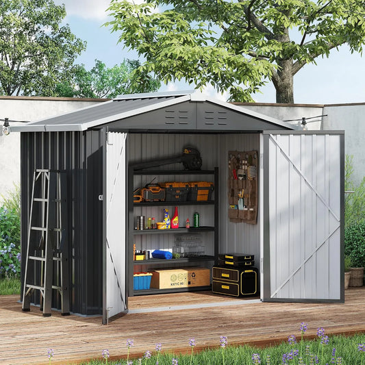 Abri de jardin, Metal, Armoire Jardin de Rangement Etanche, dimensions 196 x 131 x 185cm, Cabane de Jardin Exterieur, Patio, finition noire