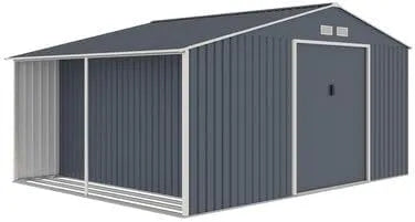 Abri de jardin, finition grise Anthracite, Métal 13 m² avec Bûcher 3 Stères