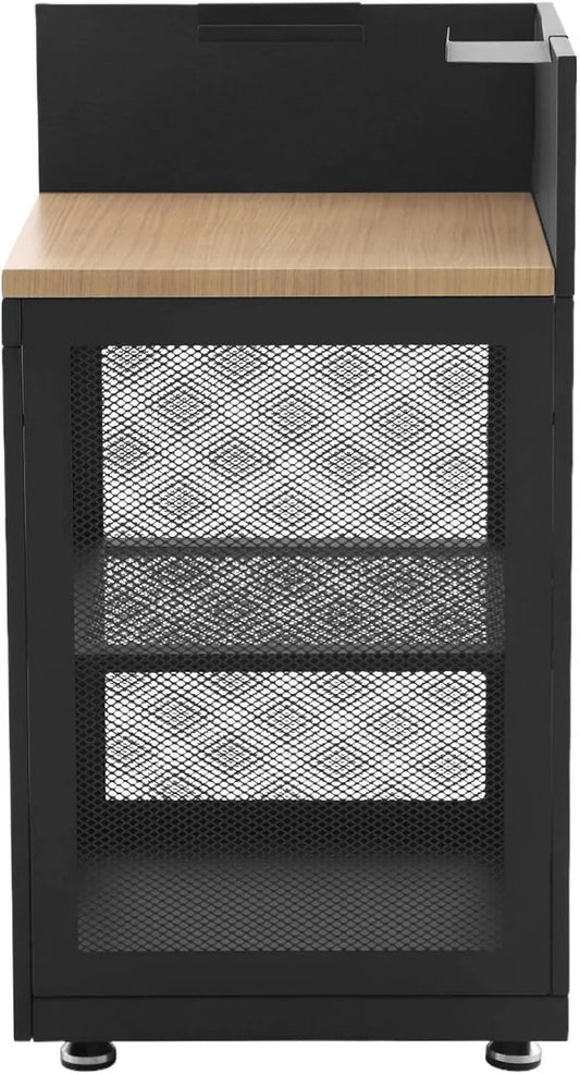 Modèle L60cm sweeek, Cuisine extérieure Acier et décor Bois 1 étagère finition noire, Milos