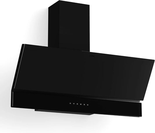 Klarstein hotte aspirante, Velaire 90 cm, Hotte Décorative, Hotte Cuisine Moderne, 820 m³/h, 3 niveaux de vitesse + Boost, Filtre Charbon, A++ Énergie