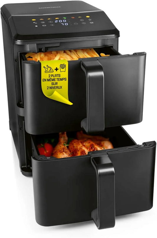 Friteuse à air chaud GOURMETmaxx FryUp, chaud avec écran tactile LED multicolore de 9,8 pouces et 11 programmes, capacité 10 L