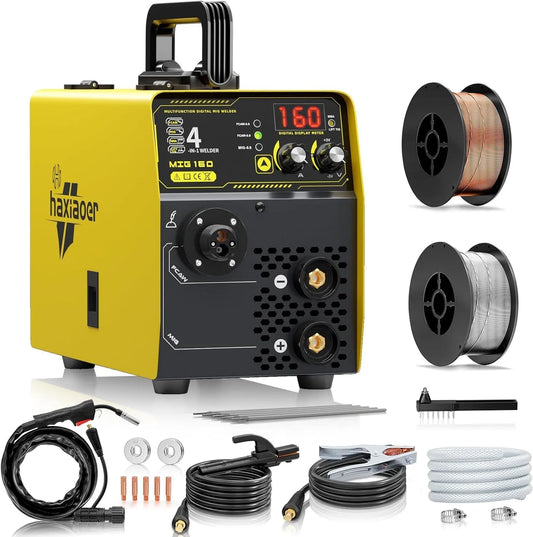Poste à souder, haixiaoer 160A à fil sans gaz 4 en 1 semi-automatique synergie MAG, MIG, ARC, idéal pour les débutants
