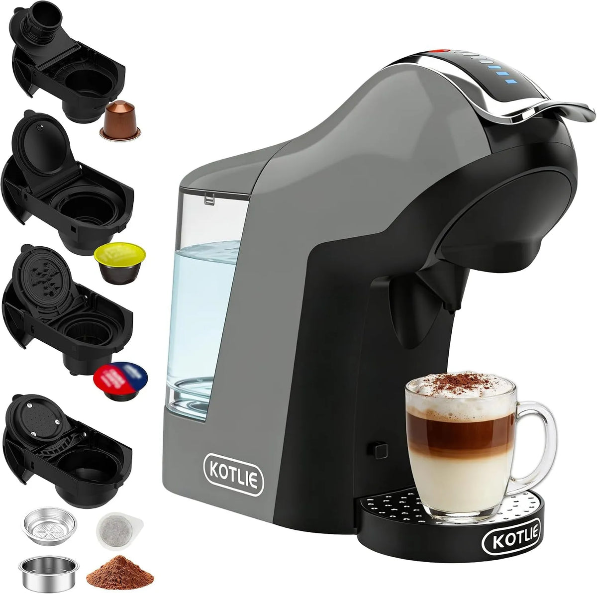Nespresso machine à café EM-308B, 44 mm, réservoir d'eau 1 l, 5 en 1, 19 bars, 3 températures, 7 quantités d'eau, à capsules, Dolce Gusto, ESE Pads