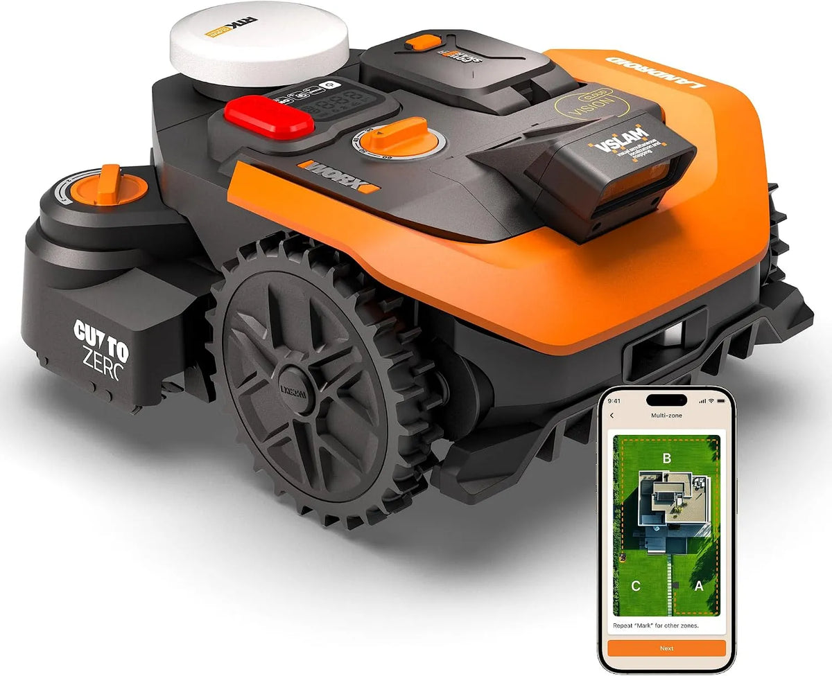 Worx tondeuse 2WD WR308E, Vision Cloud Robot, sans Fil périphérique, Navigation VSLAM + RTK Cloud, Cut-to-Zero, jusqu'à 800 m², contrôle Via l'app
