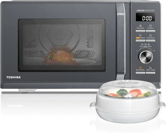 Toshiba four à micro-ondes MW3-AC26SFI, capacité 26L Air chaud combiné, 6-en-1 900W avec Cuiseur Vapeur en finition grise Morandi, MG