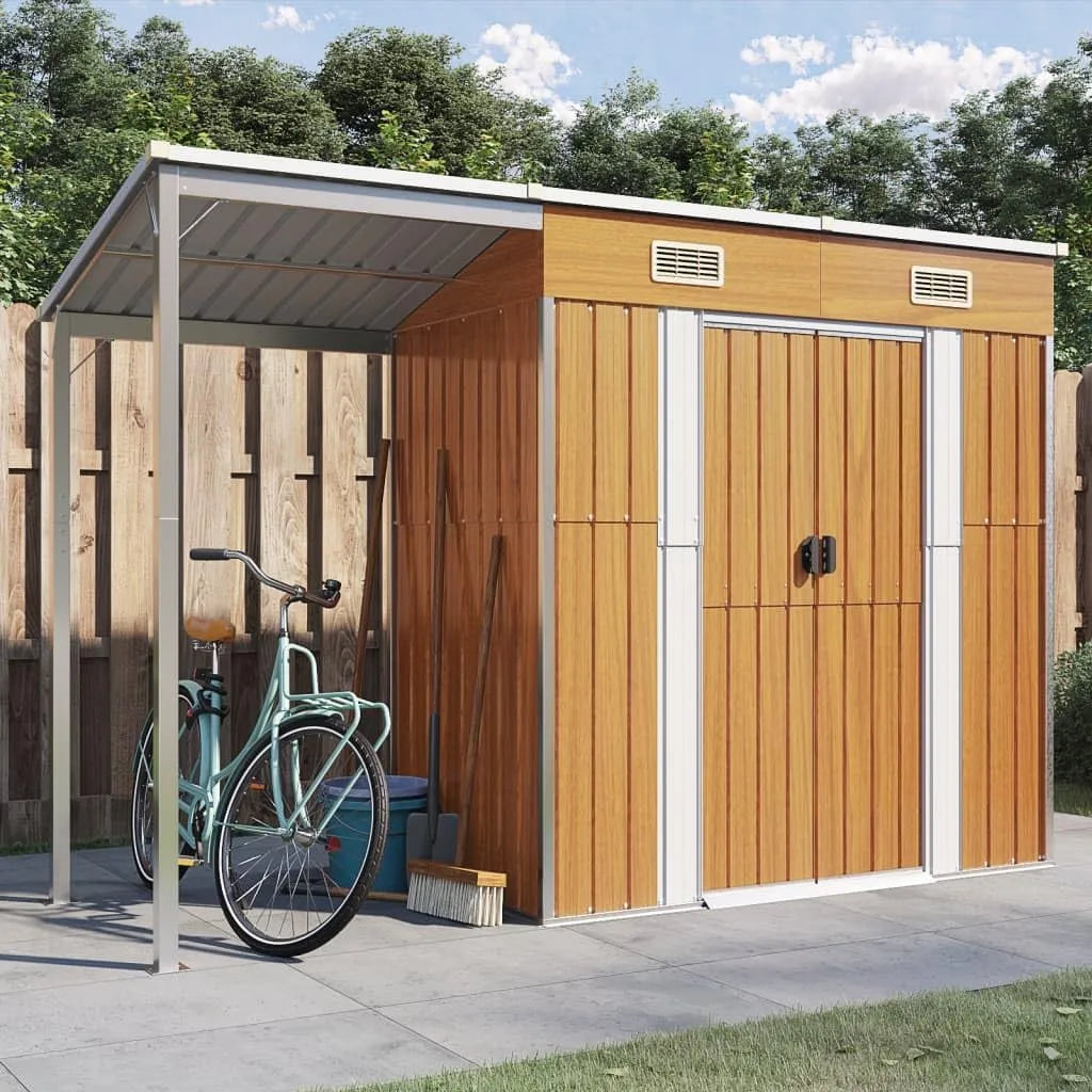 Abri de jardin, avec Toit prolongé Marron Clair 277x110,5x181 cm Abris De Jardin
