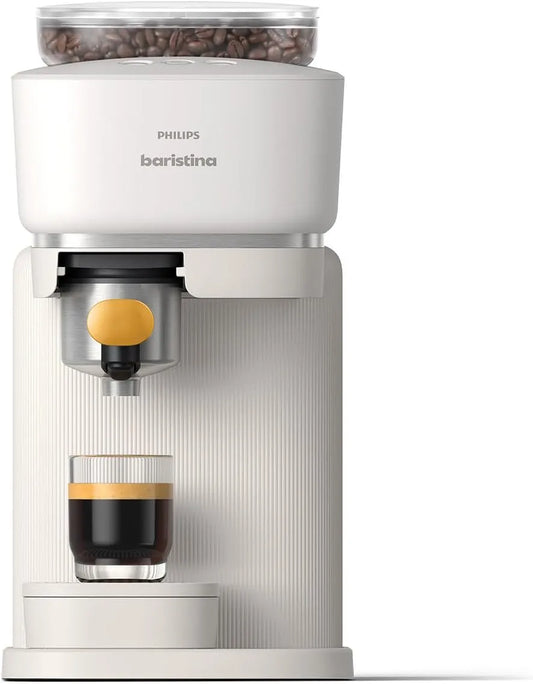 Philips modèle, Baristina Machine à expresso BAR300/03, Machine blanche avec porte-filtre jaune, 16 bars de pression, en toute simplicité, Compacte