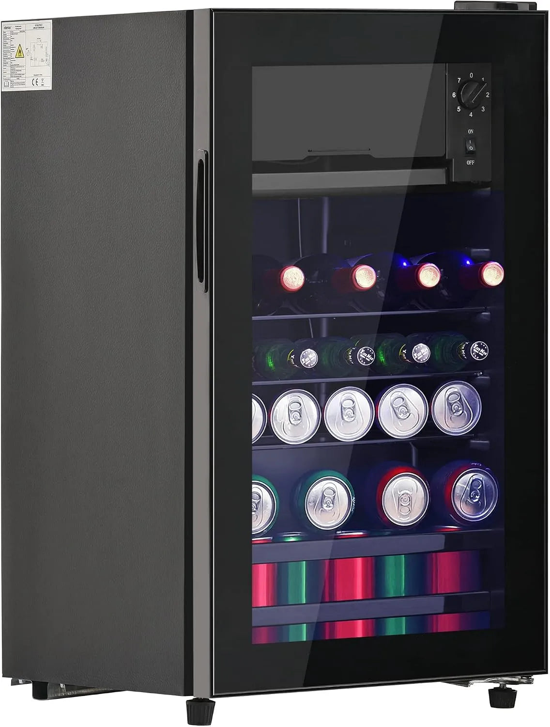 Armoire 83kWh/an, classe énergétique E 83kWh, an 43dB, finition noire, Mini-frigo 76L boissons double-zone compartiment 6L congélation 70L frais