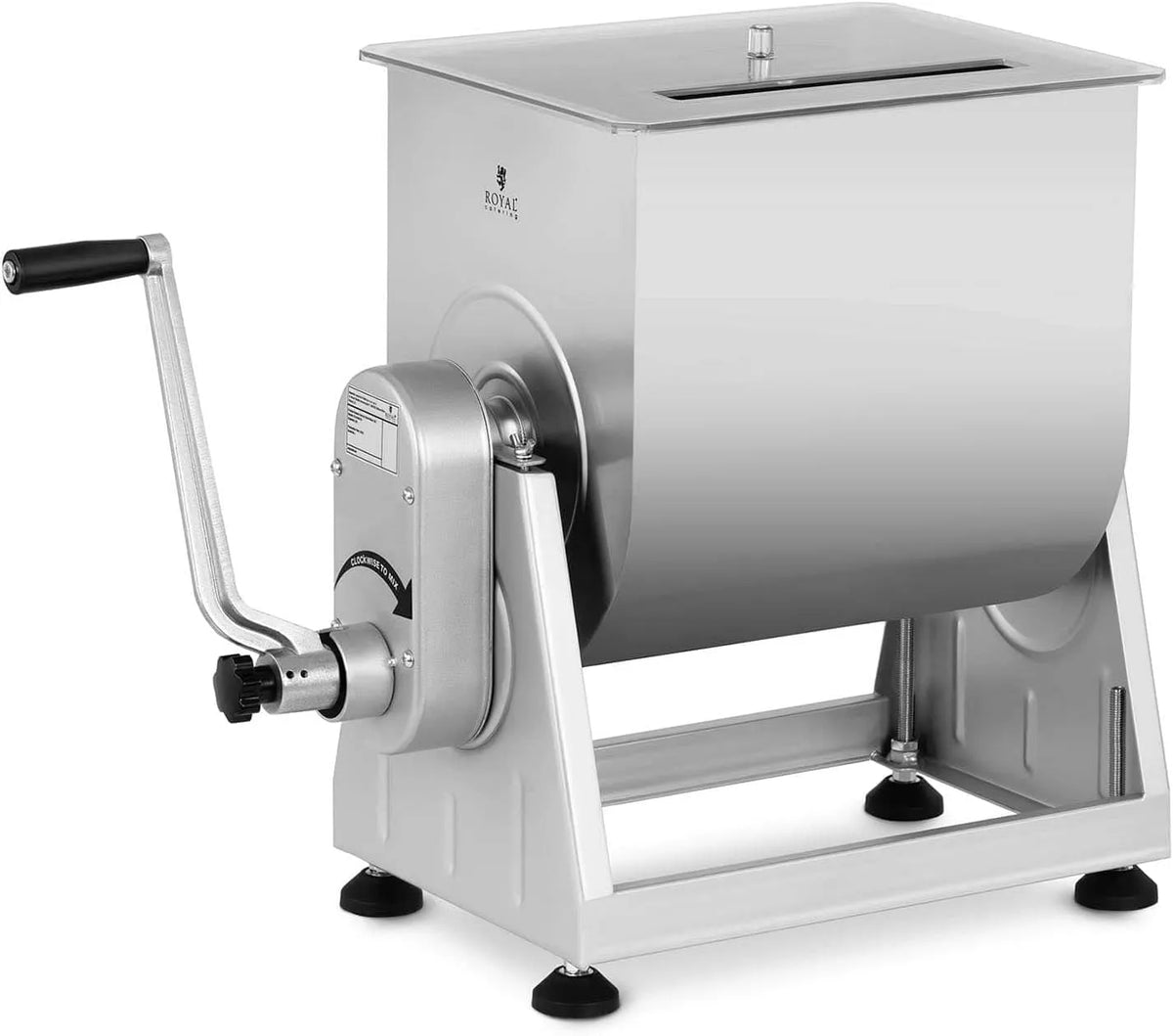 Mixeur RC-MMA28, 4 Pales, Couvercle Transparent, Aluminium, Royal Catering Mélangeur À De Viande Professionnel, 28 l, Manuel, Inox