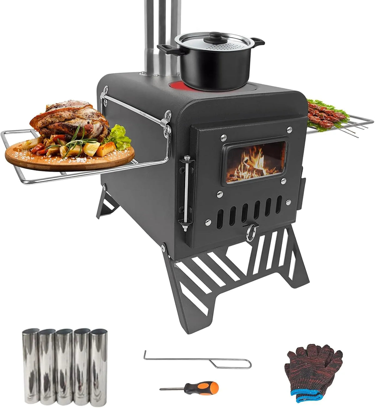 Poêle à bois, Réchaud de camping pour tente, petit et confortable, taille élargie: 54 x 28 x 35 cm, pour la cuisine