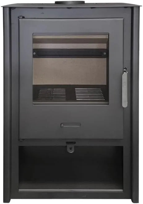 Poêle à bois MF, combustion efficace et faibles émissions, Deva de 12 kW en acier avec chambre en vermiculite et verre céramique propre