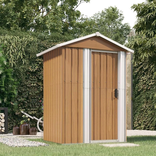 Abri de jardin, Marron 126x97,5x177 cm Acier Galvanisé, Remise de Jardin avec Porte Coulissante