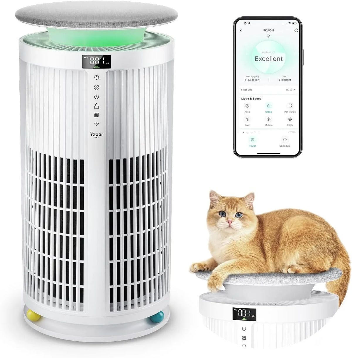 Purificateur d'air Yaber, moniteur de COV PM2.5 avec lumières, HEPA pour animaux domestiques, mode automatique, odeur de pollen, fumée, poussière