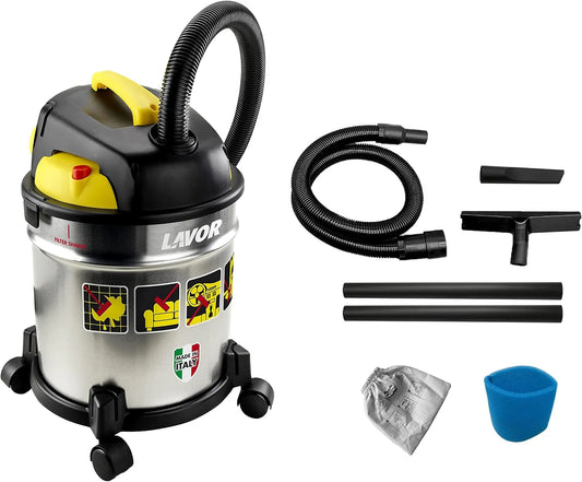Aspirateur VAC 20 S Lavor, puissance 1200W Max, 18 kPa, Réservoir en Acier 20 litres, Eau et Poussière, Filtre en Tissu et Filtre Éponge Compris