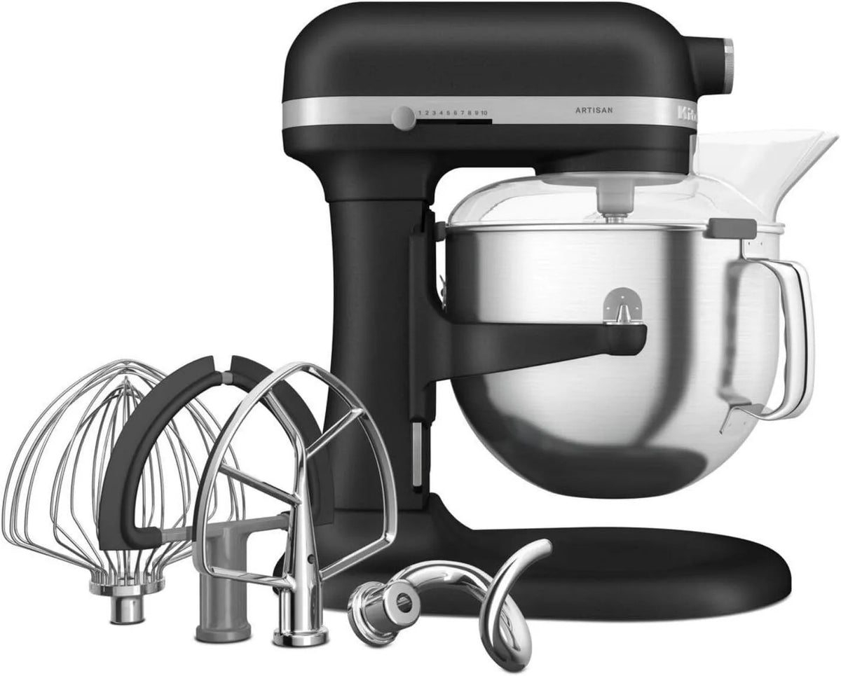KitchenAid robot pâtissier, Batteur avec 5 accessoires et bol en inox de 6,6 L, Artisan, Robot cuisine multifonctions à Bol relevable, Truffe noire