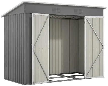 Abri de jardin, finition grise 229 x 111 x 182 cm, en métal, compact, avec fondation, résistant aux intempéries avec serrure, pour terrasse, balcon