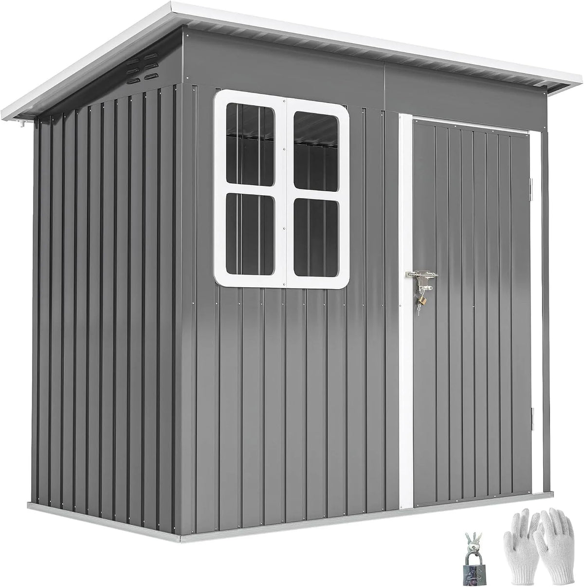 Abri de jardin Outsunny, 2,55m², Armoire de Jardin en Acier, avec Porte verrouillable, pour la Cour, Garage à vélo, 221 x 133 x 190/173 cm, fenêtre