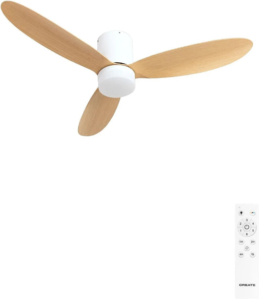 Ventilateur, 6 niveaux de vitesse, 6 niveaux de vitesse, WIND LITE de plafond avec lumière en bois clair télécommande incluse, fonction été-hiver