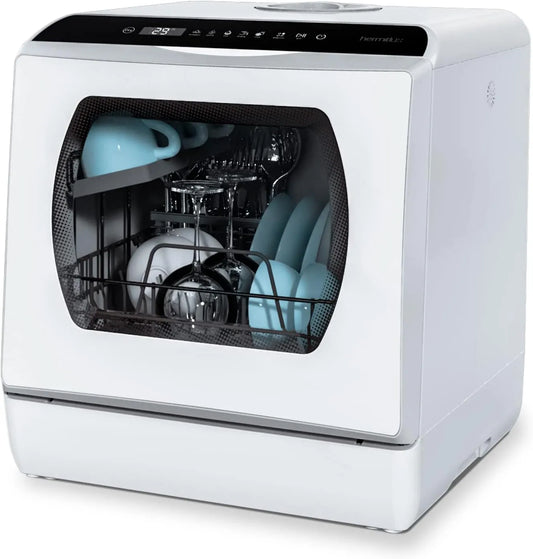 Lave-vaisselle Hermitlux Mini, largeur 43 cm, 175 kWh, camping, finition blanche, de table, espace pour 4 couverts