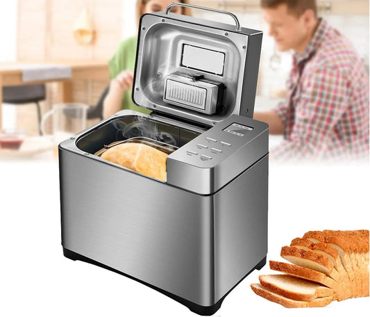 Machine à pain, 3 tailles de pain 3 Couleur s de croûte, en acier inoxydable, programmable XL avec distributeur de noix de fruits, Panneau tactile