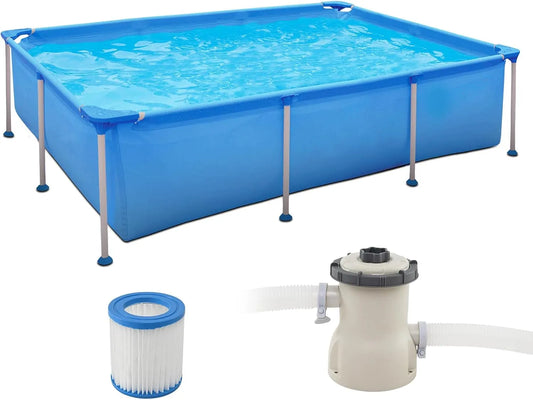 Pompe, SOARS Piscine Tubulaire Rectangulaire, Structure en Métal, Bleu, Piscine Hors Sol 258 X 179 X 66 CM, avec et Filtre, PVC Résistant