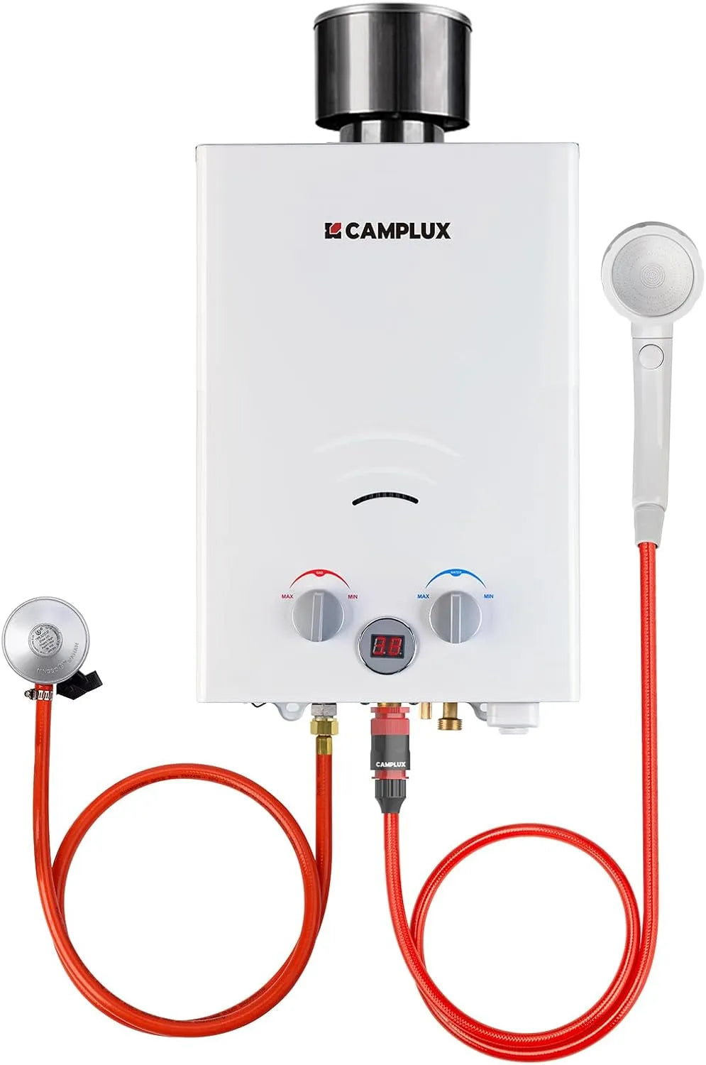 Chauffe-eau électrique BW158C, CAMPLUX 6L Douche à Gaz Certifiée CE avec Capuchon de Pluie, idéale pour une Excursion en Camping-car
