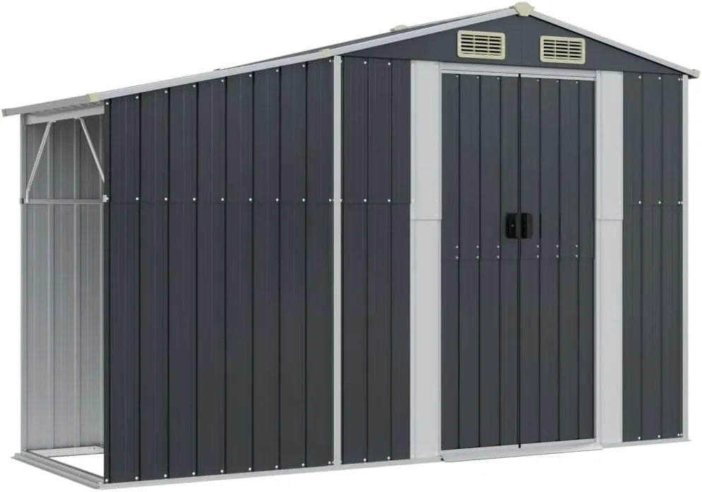 Abri de jardin vidaXL, Anthracite 277x93x179 cm Acier Galvanisé, Cabane à Outils avec Poignées, Remise à Outils avec Toit, Abri de Rangement Terrasse