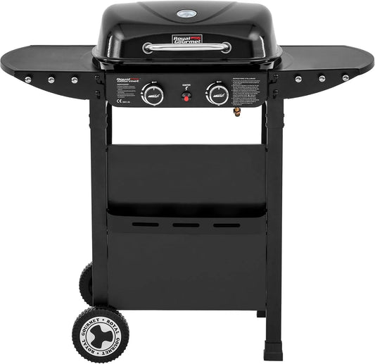 Barbecue à gaz, 2 en 1 Plaque et Grille Combinés avec Tables Latérales Pliables et Couvercle, Adapté pour Jardin et Camping, Puissance 5kW