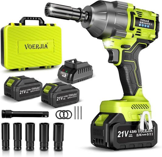 21V Boulonneuse à Choc 1/2 avec 2x 4.0Ah Batteries 1000 1050 Clé à, 3 niveaux de vitesse, 3 niveaux de vitesse, 5 Douilles + Mallette