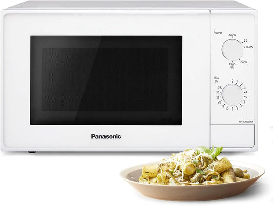 Panasonic four à micro-ondes NN-E20JWMEBG, puissance 800W, avec Plateau Tournant en Verre, Minuterie, capacité 20L, 5 Niveaux de Puissance