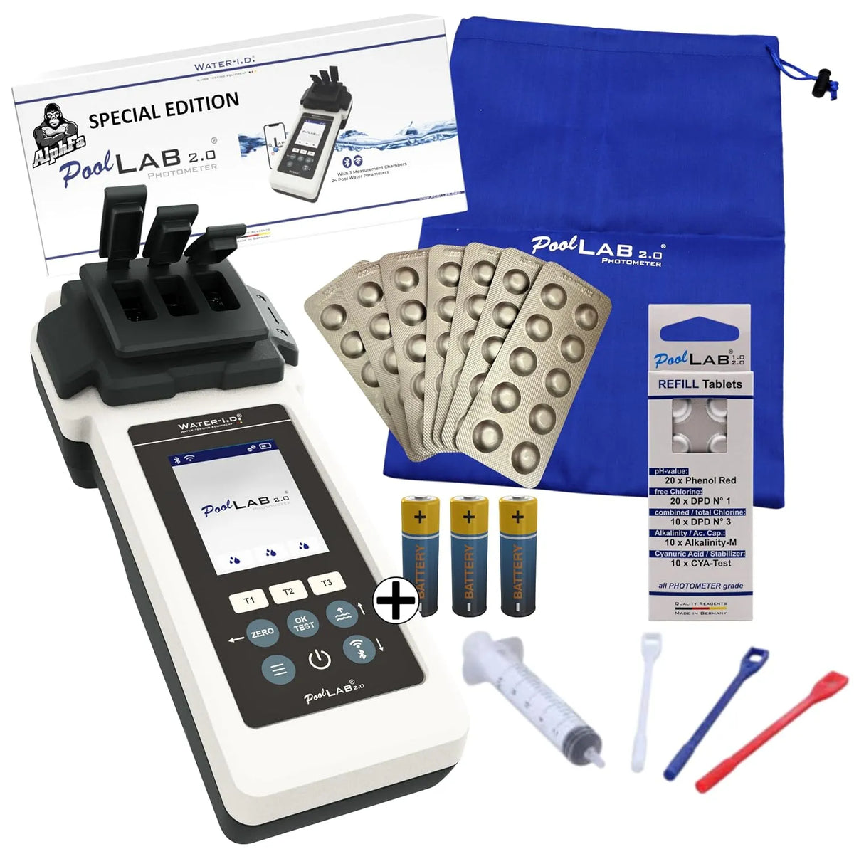 PoolLAB 2.0 Special Edition comprend 140 comprimés de test, testeur d'eau pour piscines, photomètre, Bluetooth WLAN