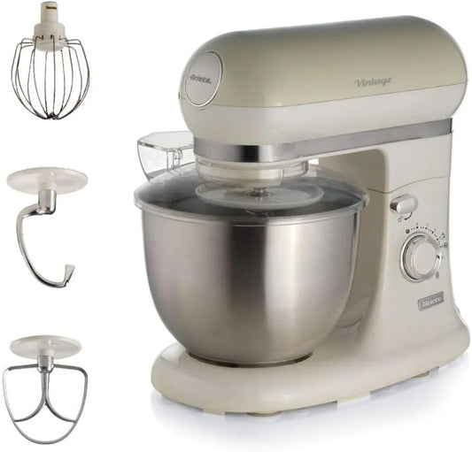 Ariete Pétrin Vintage, Batteur Circulaire Pour Pain 1588, Capacité de 5,5 Litres, 7 niveaux de vitesse + Impulsion, puissance 1200W, Pizza, Hob, Beige